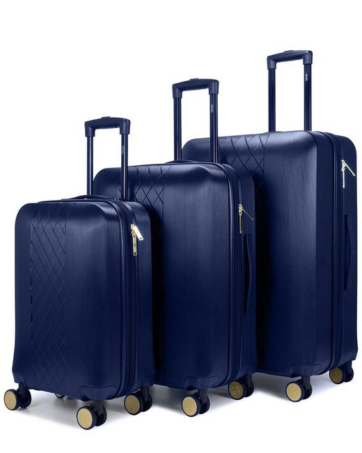 Badgley Mischka Blue 3pc Diamond Expandable Luggage Set
