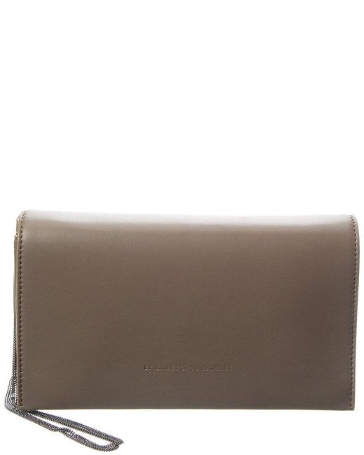 Brunello Cucinelli Gray Leather Shoulder Bag