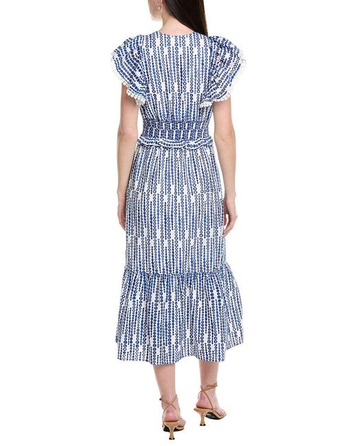 Seraphin Blue Embroidered Midi Dress
