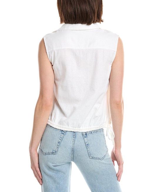 NVLT White Bottom Tie Linen-Blend Top