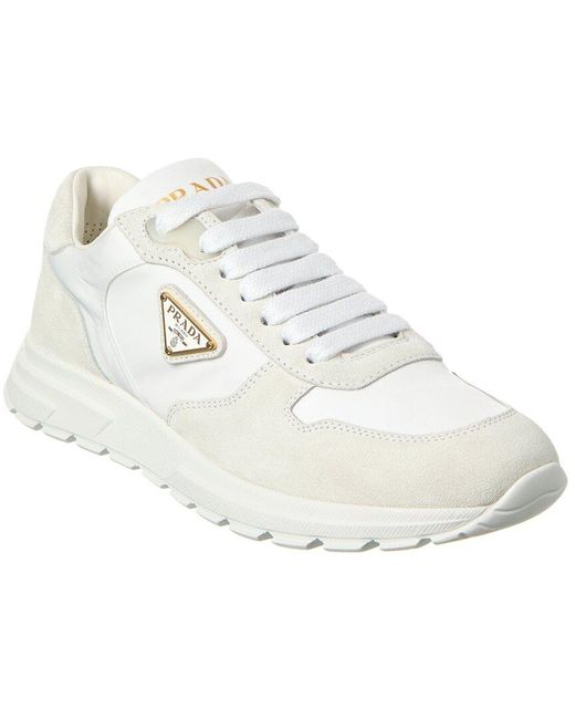 Prada White Prax Re-Nylon & Leather Sneaker