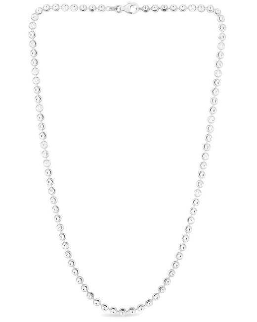 Italian Silver White Piazza Di Spagna Round Moon Cut Bead Necklace