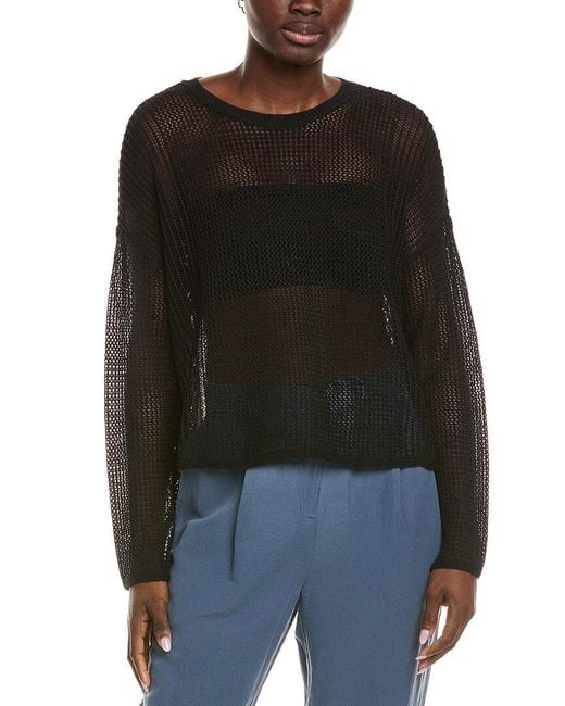 Eileen Fisher Black Crewneck Linen-Blend Sweater