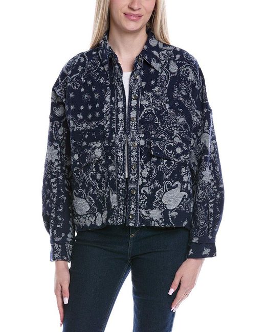 Free People Blue Bandana Jacquard Shirt