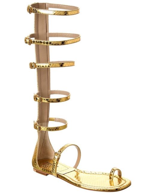 Michael Kors Metallic Juliette Python-Embossed Leather Gladiator Sandal