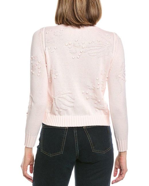 Hannah Rose White Rosalind Flower & Bobble Cashmere-Blend Sweater