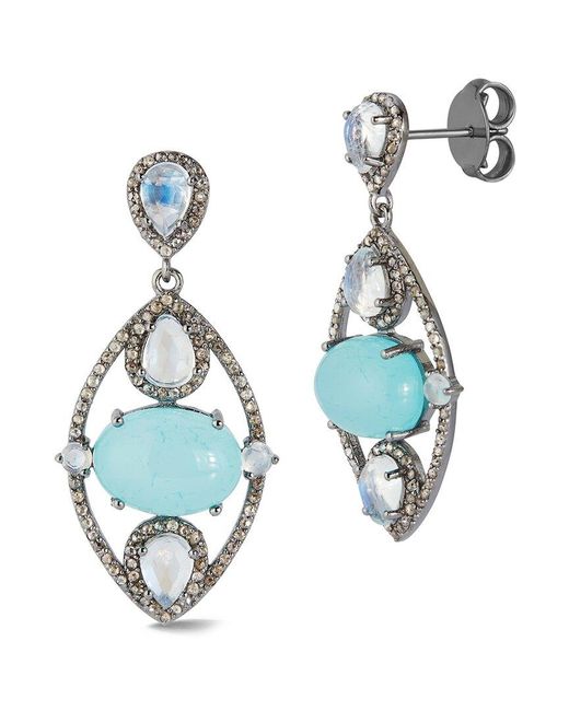 Banji Jewelry Blue Silver 1.40 Ct. Tw. Diamond & Gemstone Drop Earrings