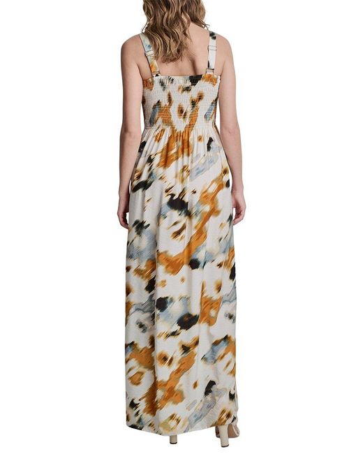 DKNY Metallic Printed Smocked Dress