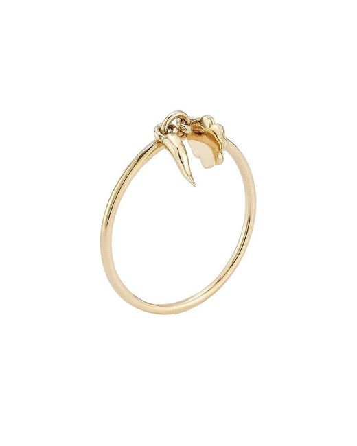 Italian Gold White 14K Good Luck Horn & Clover Ring