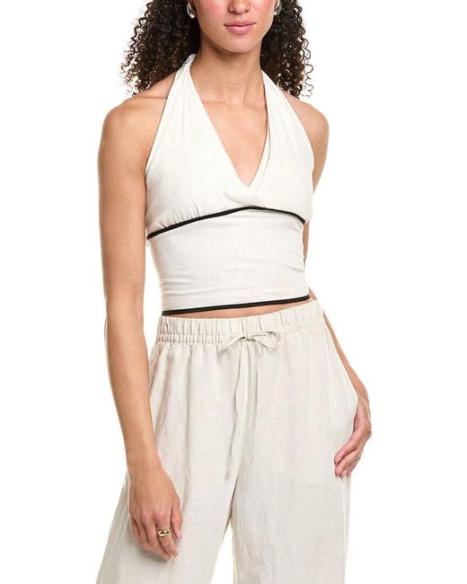 Vintage Havana White Halter Linen-Blend Top