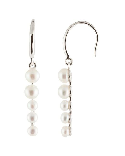 Splendid White Silver 3-5mm Cultured Freshwater Pearl Graduated Drop Earrings
