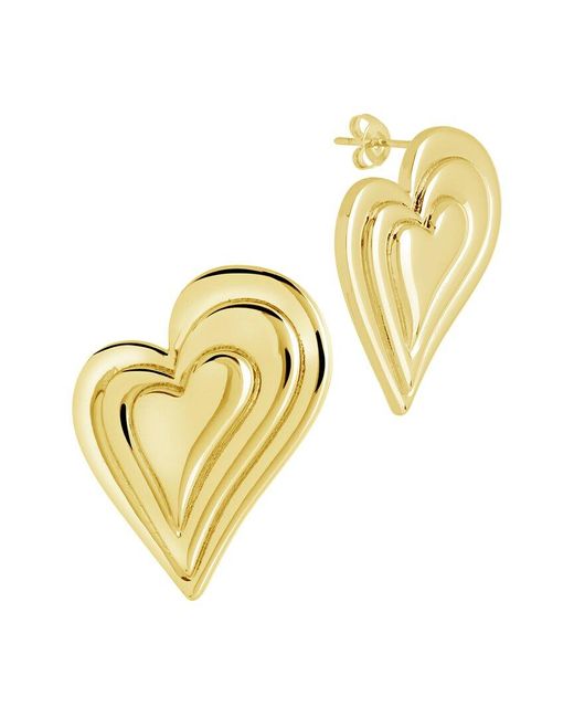 Sterling Forever Metallic 14k Plated Statement Beating Heart Studs