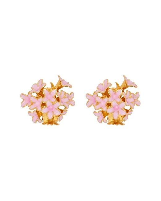 Oscar de la Renta Pink Enamel Bouquet Of Flowers Button Earrings