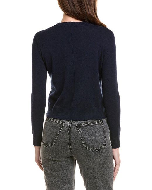 Hannah Rose Blue Shrunken Crewneck Cashmere-Blend Sweater