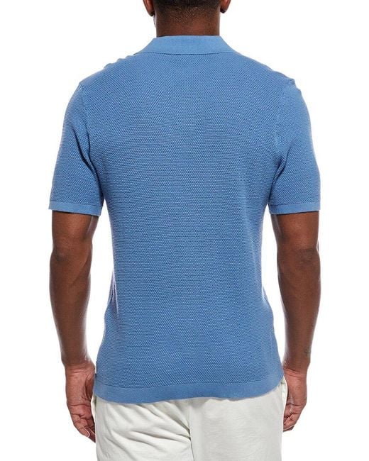 Onia Blue Textured Johnny Collar Polo Shirt for men