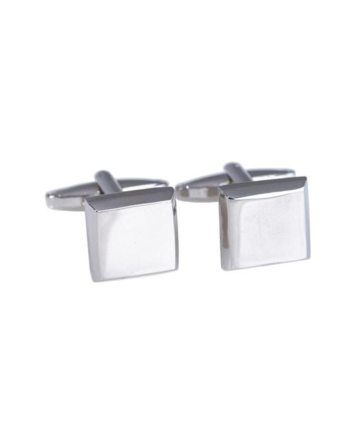 Bey-berk White Rhodium Plated Square Cufflinks for men