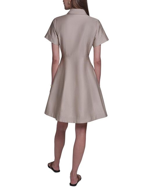 Halston Heritage Natural Short Sleeve Button-Up Sateen Shirtdress