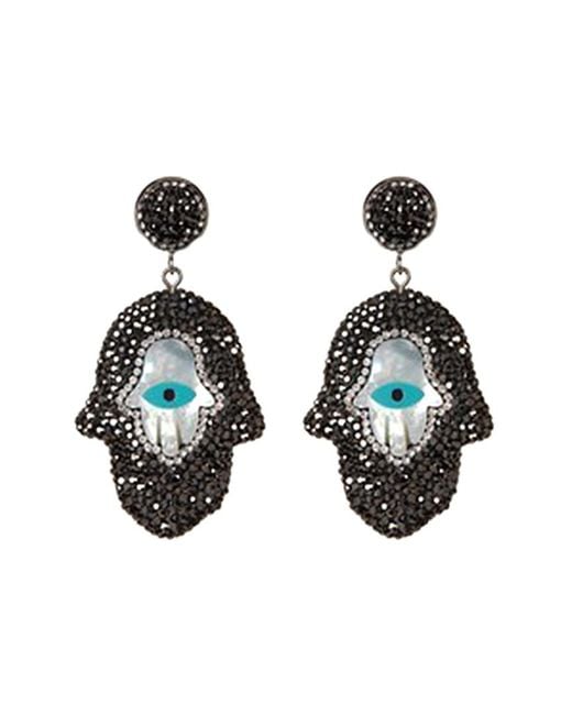 Eye Candy LA Black Pave Crystal Hamsa Earring