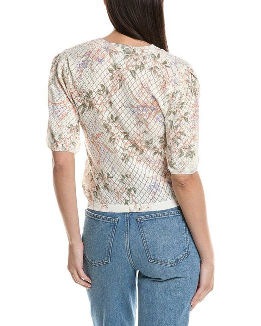 Ellen Tracy Blue Printed Pointelle Cardigan