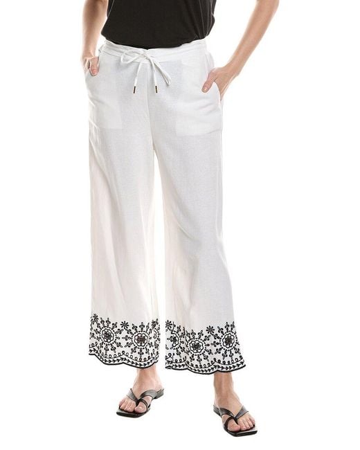 Ellen Tracy White Cropped Linen-Blend Pant