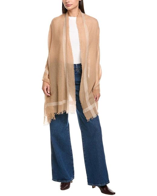 Vince Blue Lightweight Border Stripe Wool & Cashmere-Blend Wrap