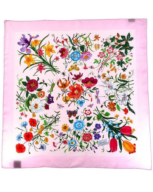 Gucci Pink Printed Flora Silk Twill Carre