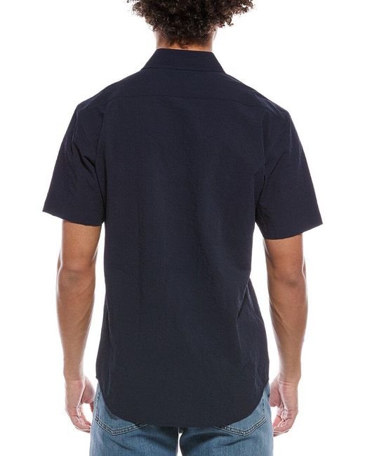 Tailorbyrd Blue Solid Seersucker Short Sleeve Shirt for men