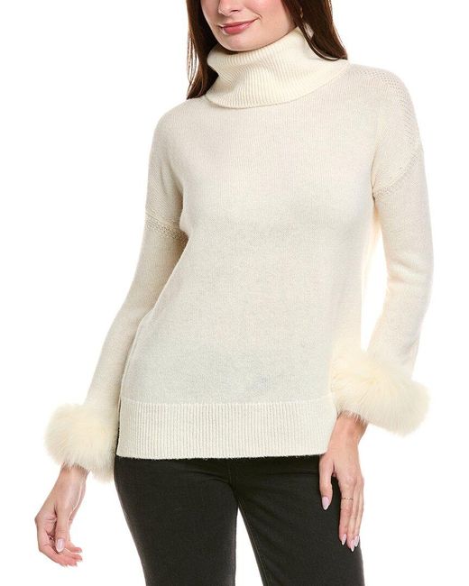 Hannah Rose White Turtleneck Wool & Cashmere-Blend Sweater