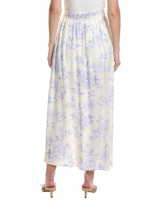 Saltwater Luxe White Linen-Blend Floral Midi Skirt