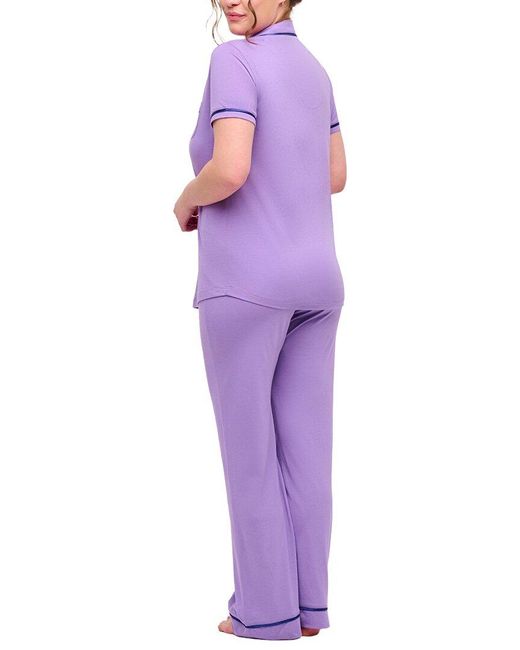 Cosabella Purple Bella Short Sleeve Top Pant Set