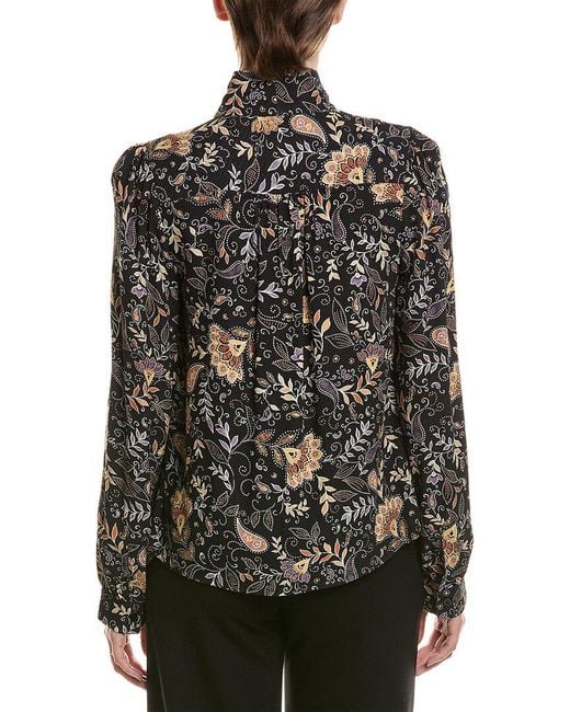 Michael Stars Black Alexei Printed Pussy Bow Blouse