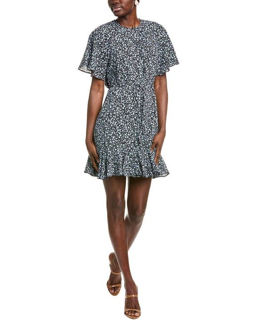 Cece Blue Raglan Fluted Hem Mini Skater Dress