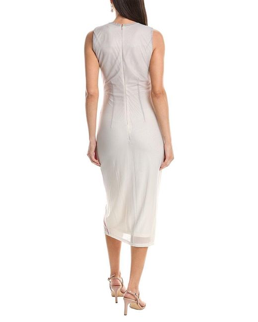 Anne Klein Pink Sleeveless Ruched Printed Mesh Midi Dress
