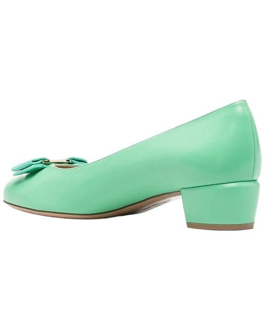 Ferragamo Green Vara Leather Pump