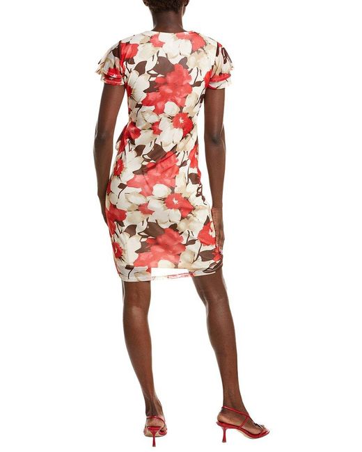 Anne Klein Red Classic Wrap Printed Mini Dress