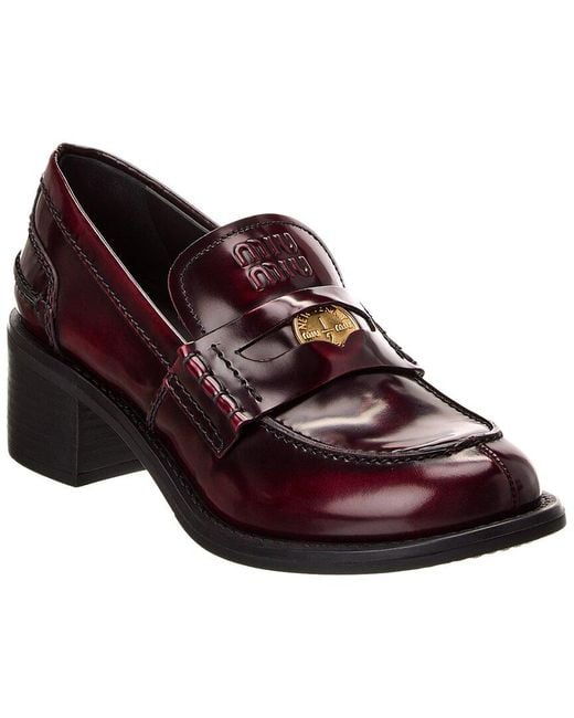 Miu Miu Red Logo Leather Loafer