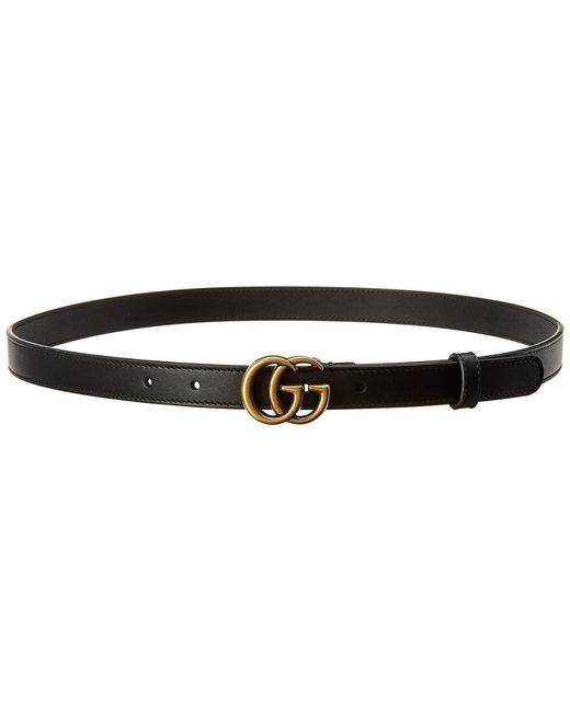 Gucci Black Double G Thin Leather Belt for men