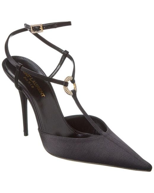 Saint Laurent Black Luna 105 Satin Slingback Pump