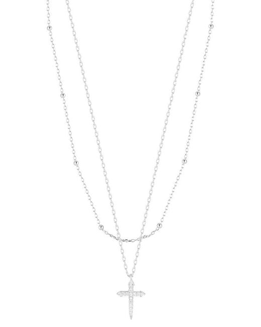 Glaze Jewelry White Silver Cz Cross Layered Necklace