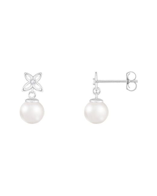 Splendid White 14K 0.03 Ct. Tw. Diamond & 6-6.5Mm Pearl Earrings