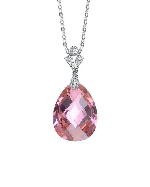 Genevive Jewelry Pink Silver Cz Pendant