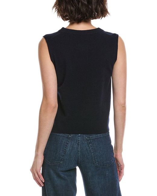 Vince Black Wool & Cashmere-Blend Henley Crew Neck Shell