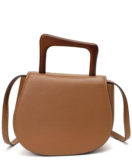 Tiffany & Fred Paris Brown Leather Top Wooden Handle Satchel