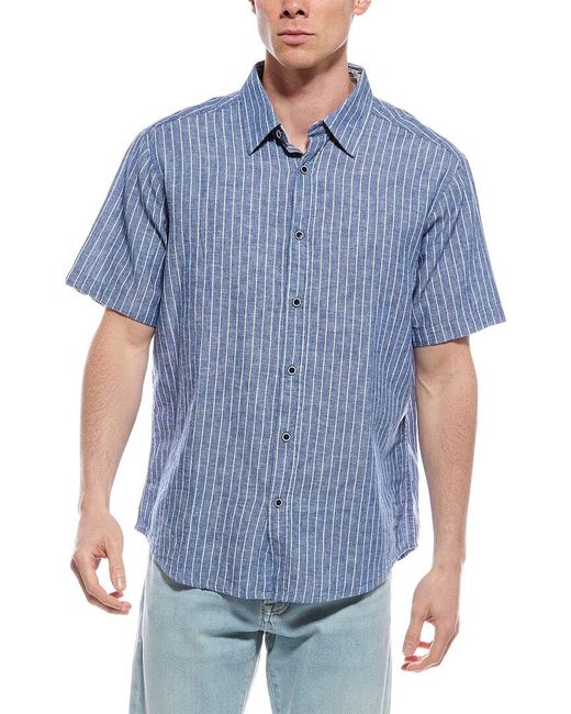 Report Collection Blue Stripe Linen-Blend Shirt for men