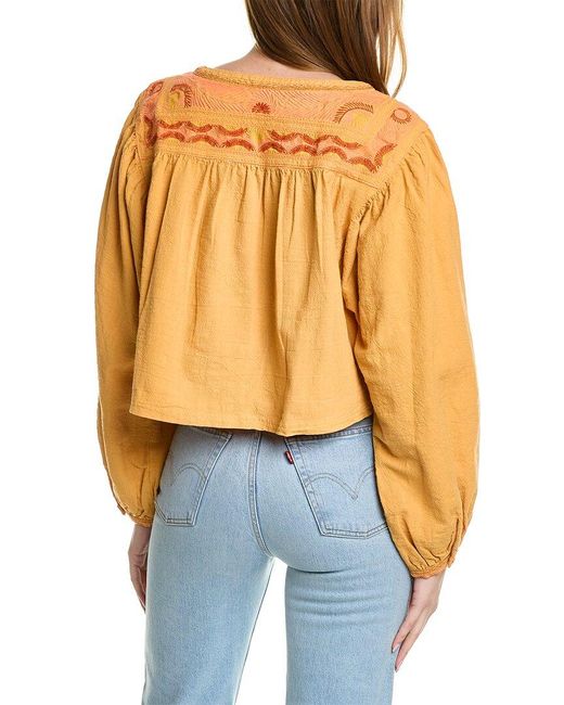 Free People Blue Iggie Embroidered Top