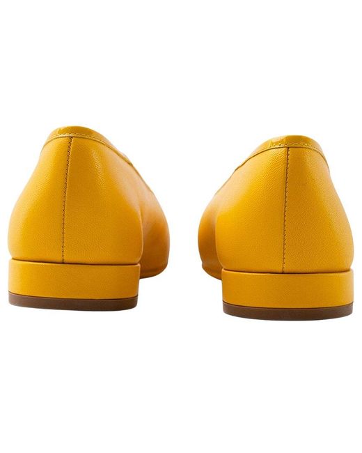 Ferragamo Yellow Logo Leather Ballet Flat