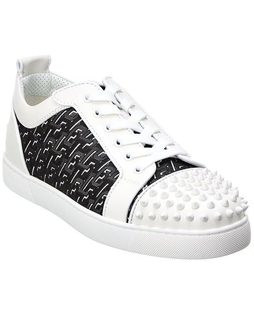 Christian Louboutin White Louis Junior Spikes Orlato Coated Canvas & Leather Sneaker for men