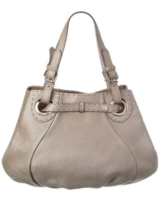 Fendi Gray Monogram Leather Baguette Shoulder Bag (Authentic Pre-Owned)