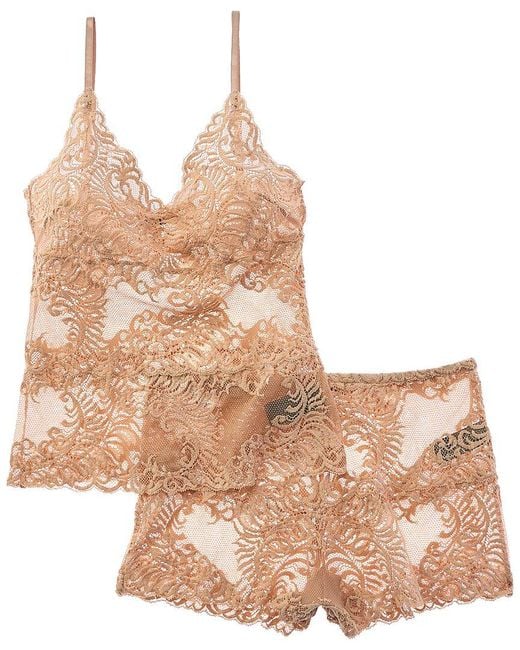 Natori Pink 2Pc Feathers Boudoir Cami Pajama Set