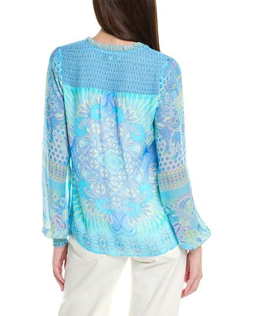 Hale Bob Blue Lucia Silk-Blend Top